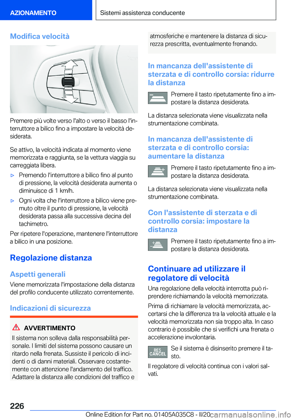 BMW X4 2020  Libretti Di Uso E manutenzione (in Italian) �M�o�d�i�f�i�c�a��v�e�l�o�c�i�t�