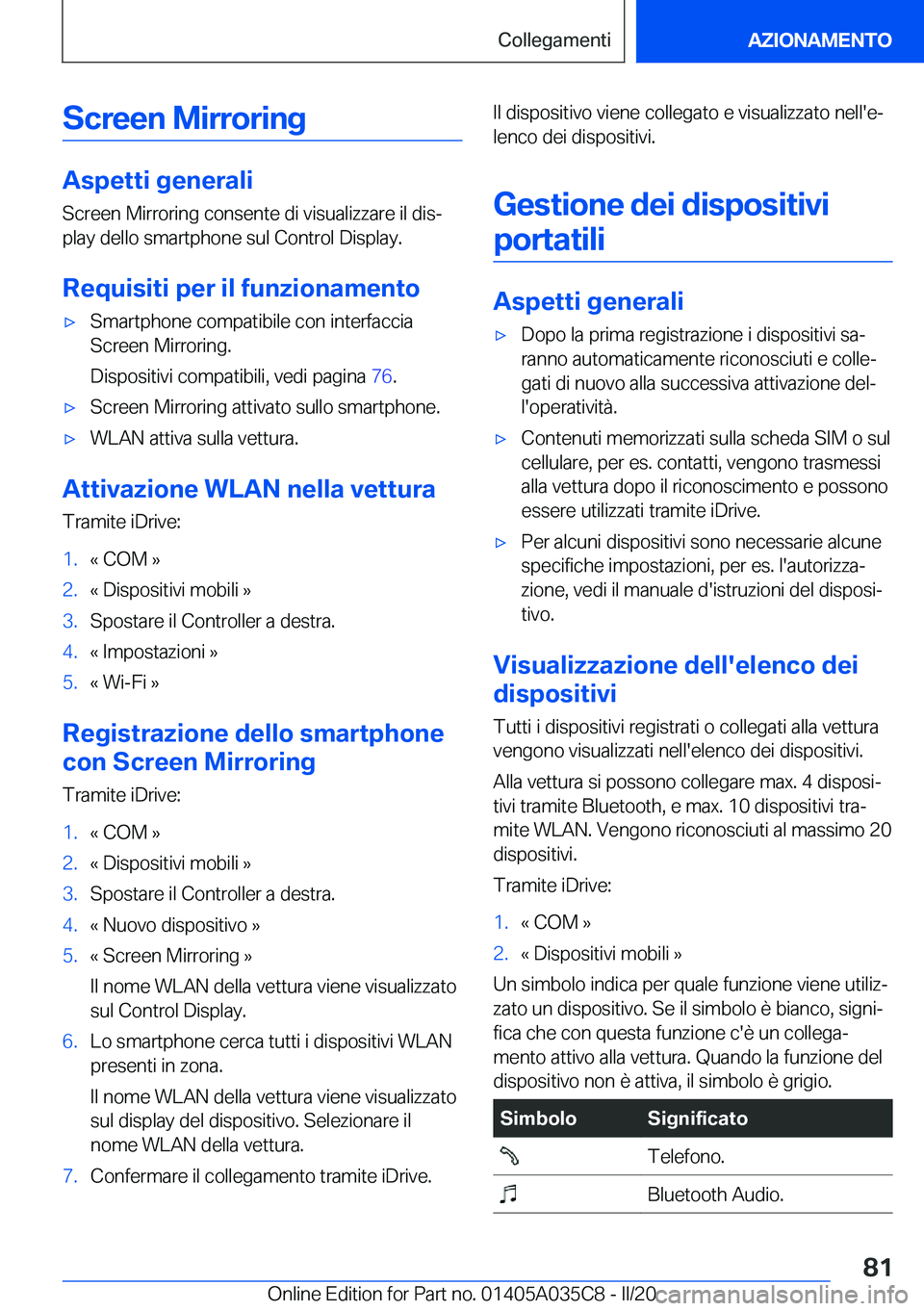 BMW X4 2020  Libretti Di Uso E manutenzione (in Italian) �S�c�r�e�e�n��M�i�r�r�o�r�i�n�g
�A�s�p�e�t�t�i��g�e�n�e�r�a�l�i�S�c�r�e�e�n��M�i�r�r�o�r�i�n�g��c�o�n�s�e�n�t�e��d�i��v�i�s�u�a�l�i�z�z�a�r�e��i�l��d�i�sª
�p�l�a�y��d�e�l�l�o��s�m�a�r�t�p�