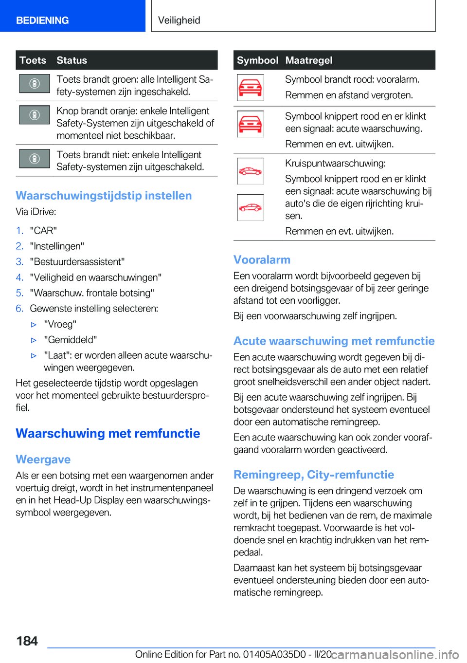 BMW X4 2020  Instructieboekjes (in Dutch) �T�o�e�t�s�S�t�a�t�u�s�T�o�e�t�s��b�r�a�n�d�t��g�r�o�e�n�:��a�l�l�e��I�n�t�e�l�l�i�g�e�n�t��S�aj
�f�e�t�y�-�s�y�s�t�e�m�e�n��z�i�j�n��i�n�g�e�s�c�h�a�k�e�l�d�.�K�n�o�p��b�r�a�n�d�t��o�r�a�n�