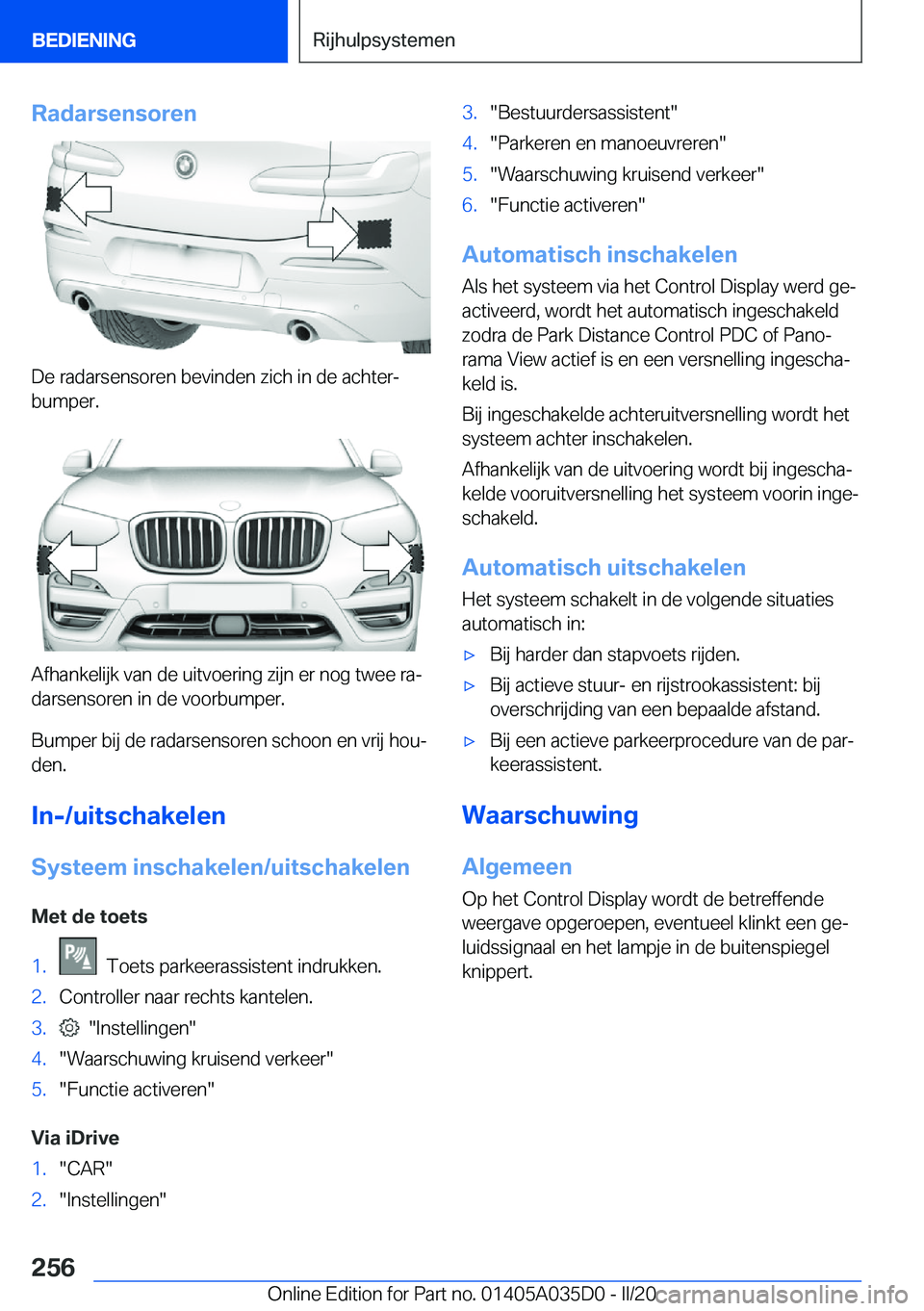 BMW X4 2020  Instructieboekjes (in Dutch) �R�a�d�a�r�s�e�n�s�o�r�e�n
�D�e��r�a�d�a�r�s�e�n�s�o�r�e�n��b�e�v�i�n�d�e�n��z�i�c�h��i�n��d�e��a�c�h�t�e�rj�b�u�m�p�e�r�.
�A�f�h�a�n�k�e�l�i�j�k��v�a�n��d�e��u�i�t�v�o�e�r�i�n�g��z�i�j�n�
