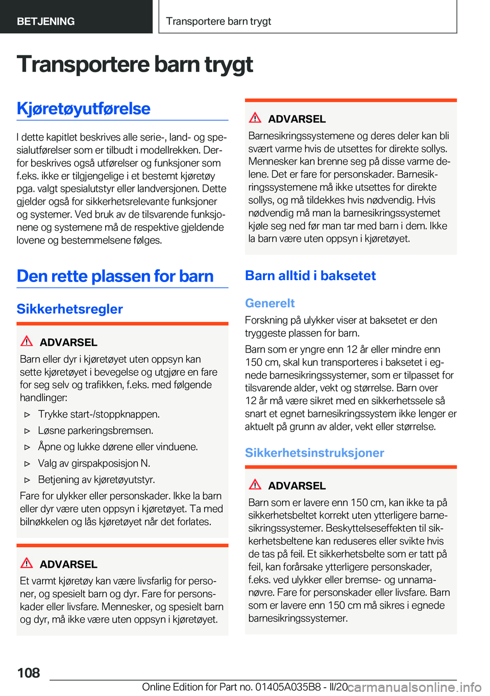 BMW X4 2020  InstruksjonsbØker (in Norwegian) �T�r�a�n�s�p�o�r�t�e�r�e��b�a�r�n��t�r�y�g�t�K�j�
