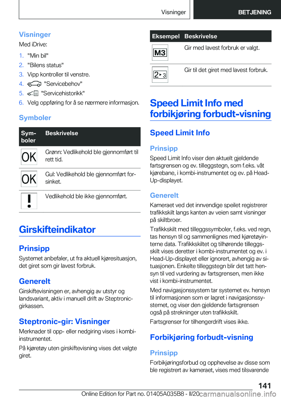 BMW X4 2020  InstruksjonsbØker (in Norwegian) �V�i�s�n�i�n�g�e�r
�M�e�d��i�D�r�i�v�e�:�1�.��M�i�n��b�i�l��2�.��B�i�l�e�n�s��s�t�a�t�u�s��3�.�V�i�p�p��k�o�n�t�r�o�l�l�e�r��t�i�l��v�e�n�s�t�r�e�.�4�.����S�e�r�v�i�c�e�b�e�h�o�v��5�.��