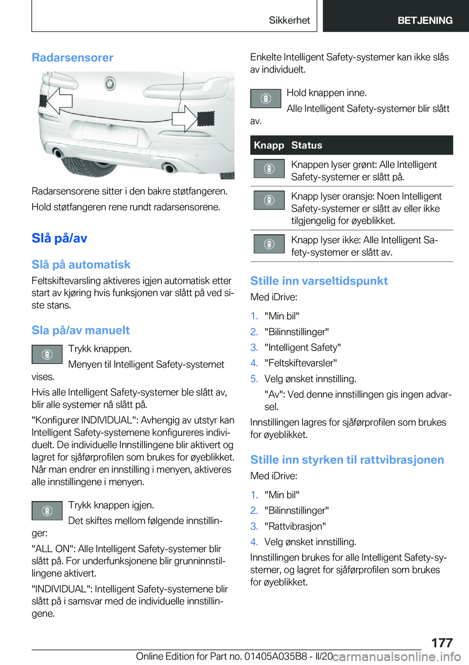 BMW X4 2020  InstruksjonsbØker (in Norwegian) �R�a�d�a�r�s�e�n�s�o�r�e�r
�R�a�d�a�r�s�e�n�s�o�r�e�n�e��s�i�t�t�e�r��i��d�e�n��b�a�k�r�e��s�t�