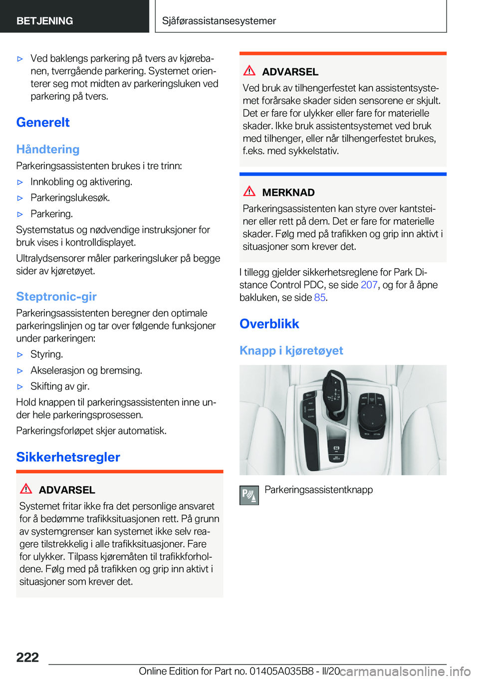 BMW X4 2020  InstruksjonsbØker (in Norwegian) x�V�e�d��b�a�k�l�e�n�g�s��p�a�r�k�e�r�i�n�g��p�å��t�v�e�r�s��a�v��k�j�