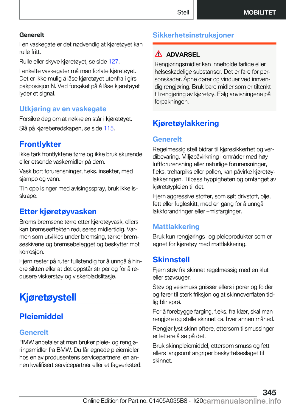 BMW X4 2020  InstruksjonsbØker (in Norwegian) �G�e�n�e�r�e�l�t
�I��e�n��v�a�s�k�e�g�a�t�e��e�r��d�e�t��n�