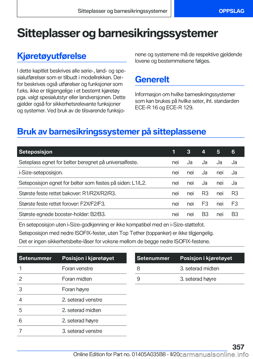 BMW X4 2020  InstruksjonsbØker (in Norwegian) �S�i�t�t�e�p�l�a�s�s�e�r��o�g��b�a�r�n�e�s�i�k�r�i�n�g�s�s�y�s�t�e�m�e�r�K�j�