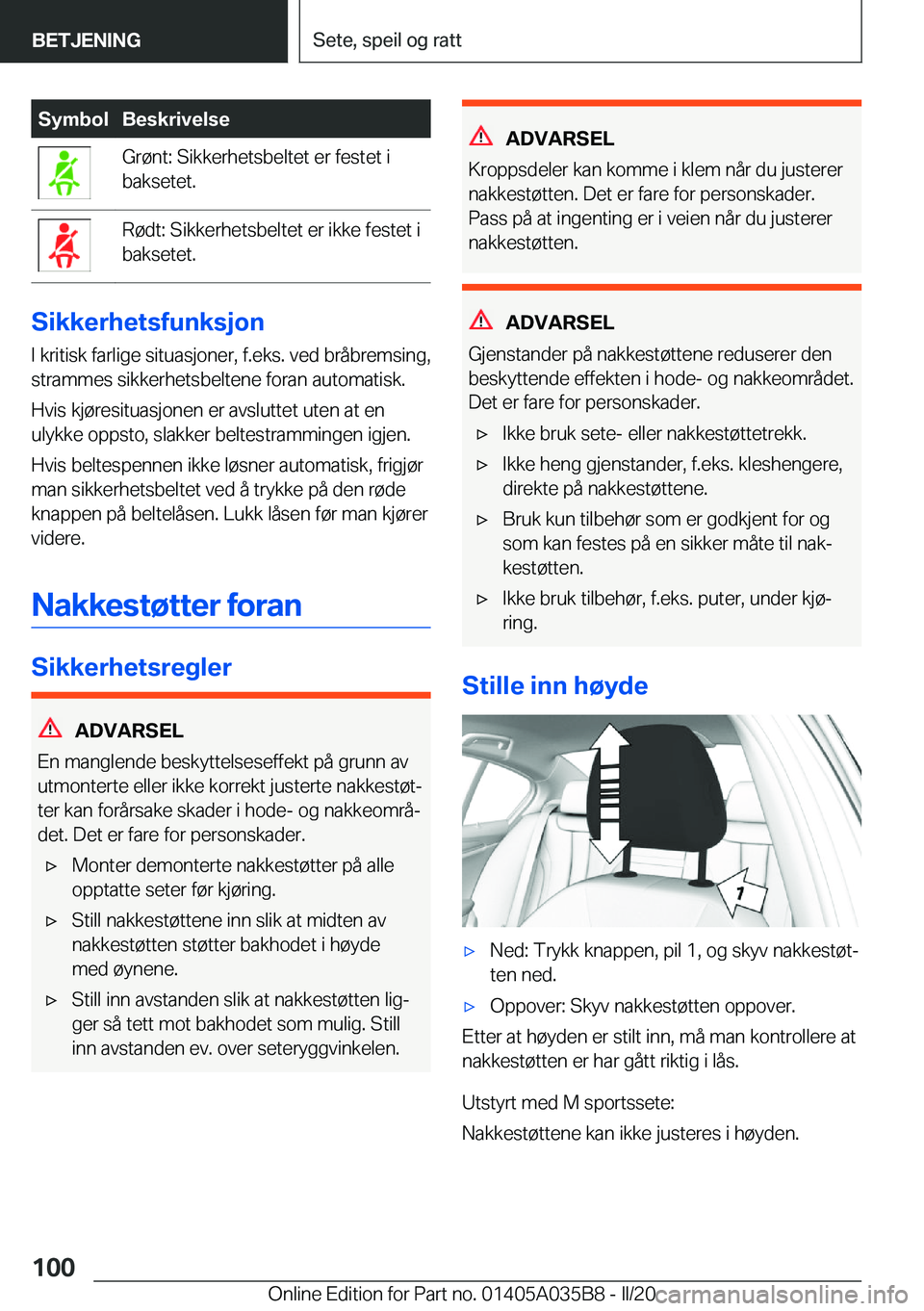 BMW X4 2020  InstruksjonsbØker (in Norwegian) �S�y�m�b�o�l�B�e�s�k�r�i�v�e�l�s�e�G�r�