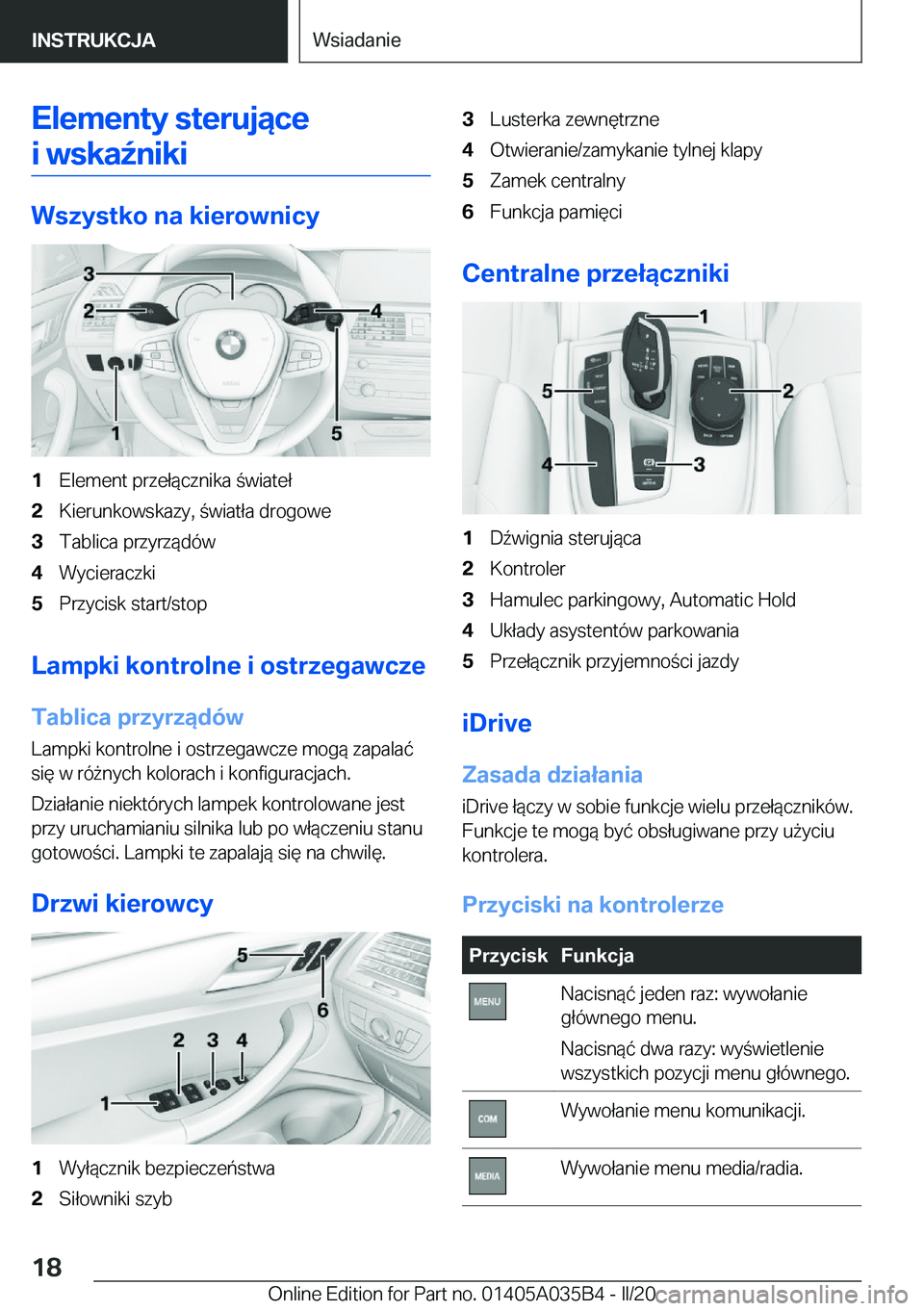 BMW X4 2020  Instrukcja obsługi (in Polish) �E�l�e�m�e�n�t�y��s�t�e�r�u�j�ą�c�e�i��w�s�k�a7�n�i�k�i
�W�s�z�y�s�t�k�o��n�a��k�i�e�r�o�w�n�i�c�y
�1�E�l�e�m�e�n�t��p�r�z�e�ł�