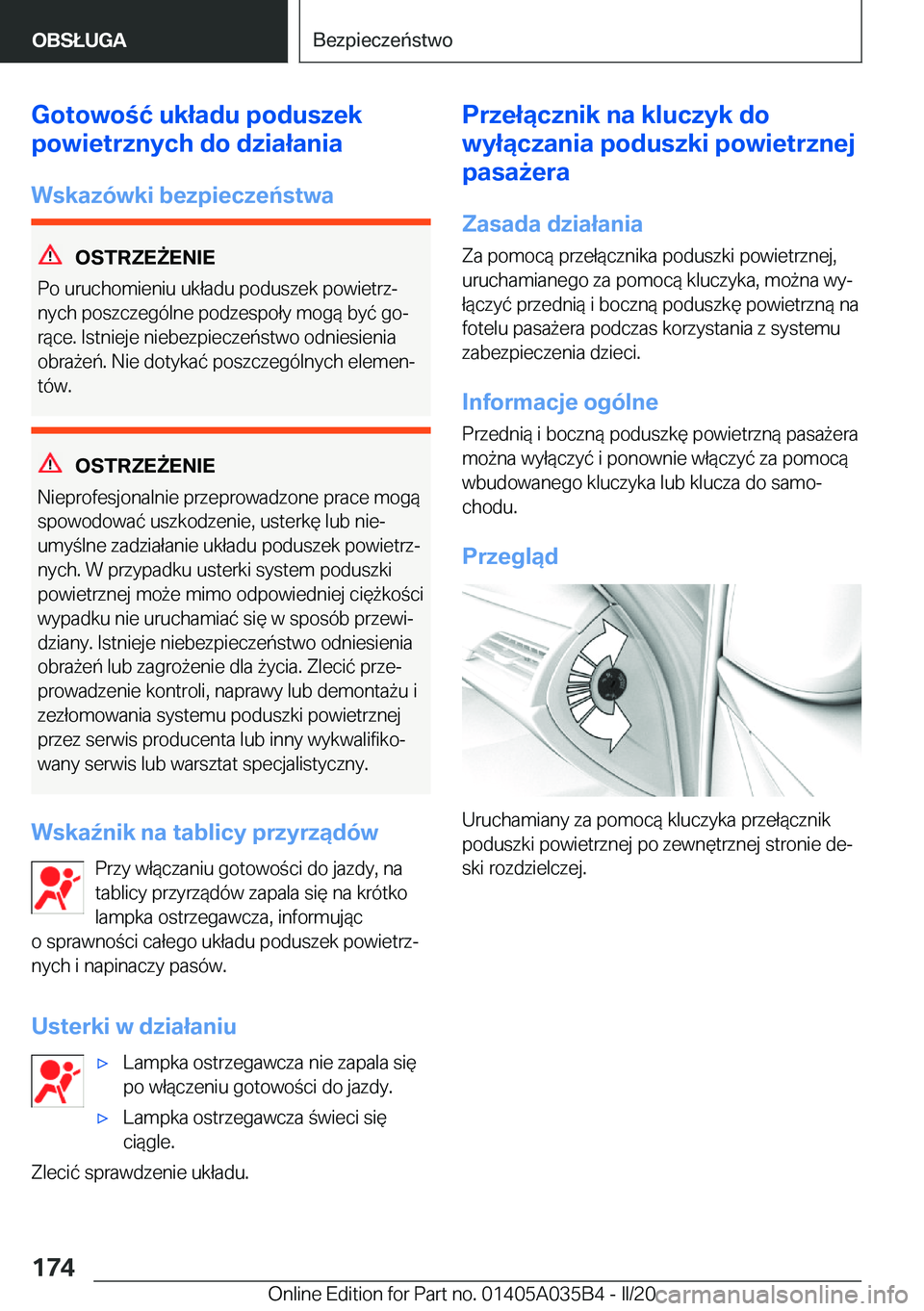 BMW X4 2020  Instrukcja obsługi (in Polish) �G�o�t�o�w�o�ć��u�k�ł�a�d�u��p�o�d�u�s�z�e�k
�p�o�w�i�e�t�r�z�n�y�c�h��d�o��d�z�i�a�ł�a�n�i�a
�W�s�k�a�z�