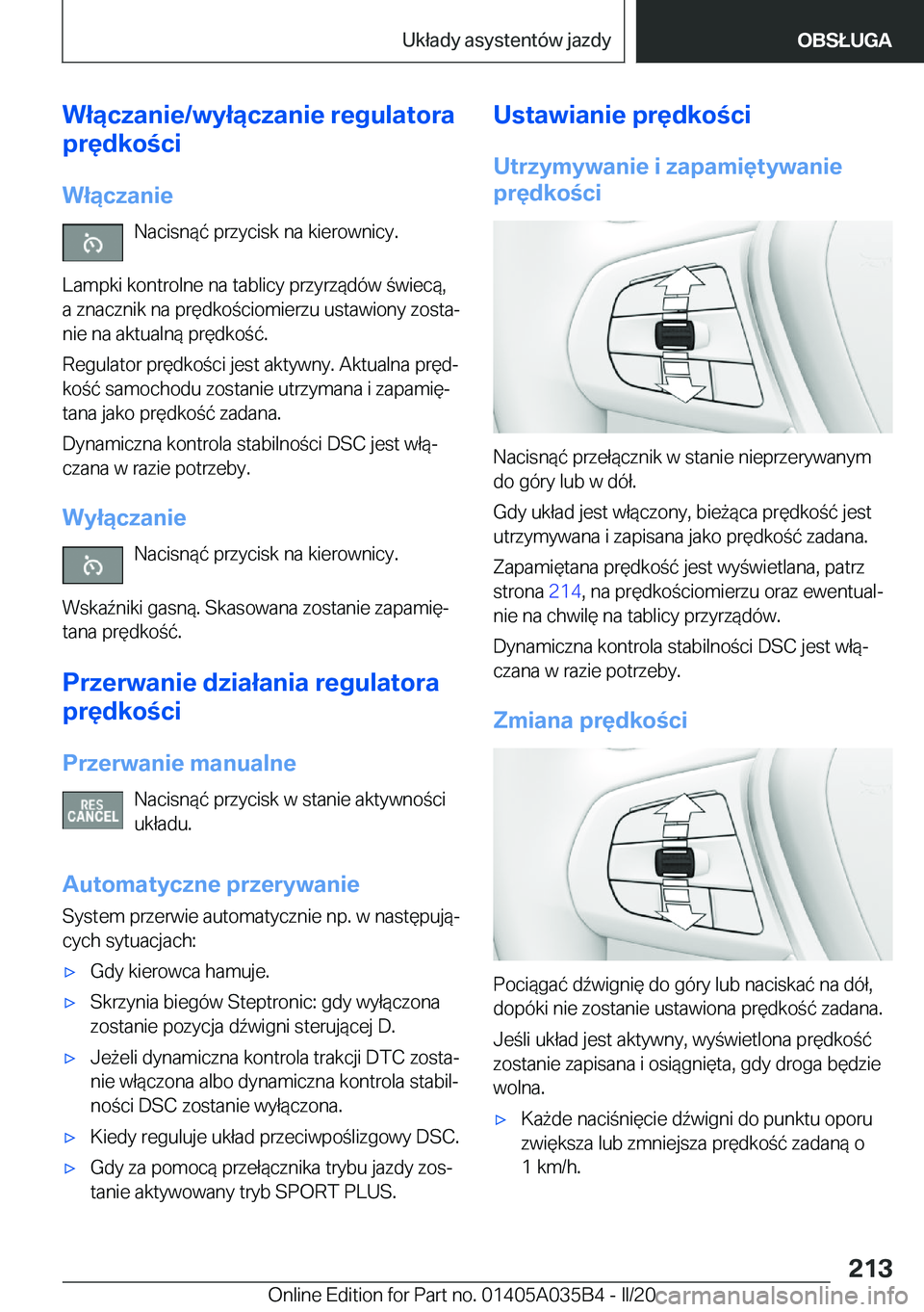 BMW X4 2020  Instrukcja obsługi (in Polish) �W�ł�ą�c�z�a�n�i�e�/�w�y�ł�ą�c�z�a�n�i�e��r�e�g�u�l�a�t�o�r�a
�p�r�