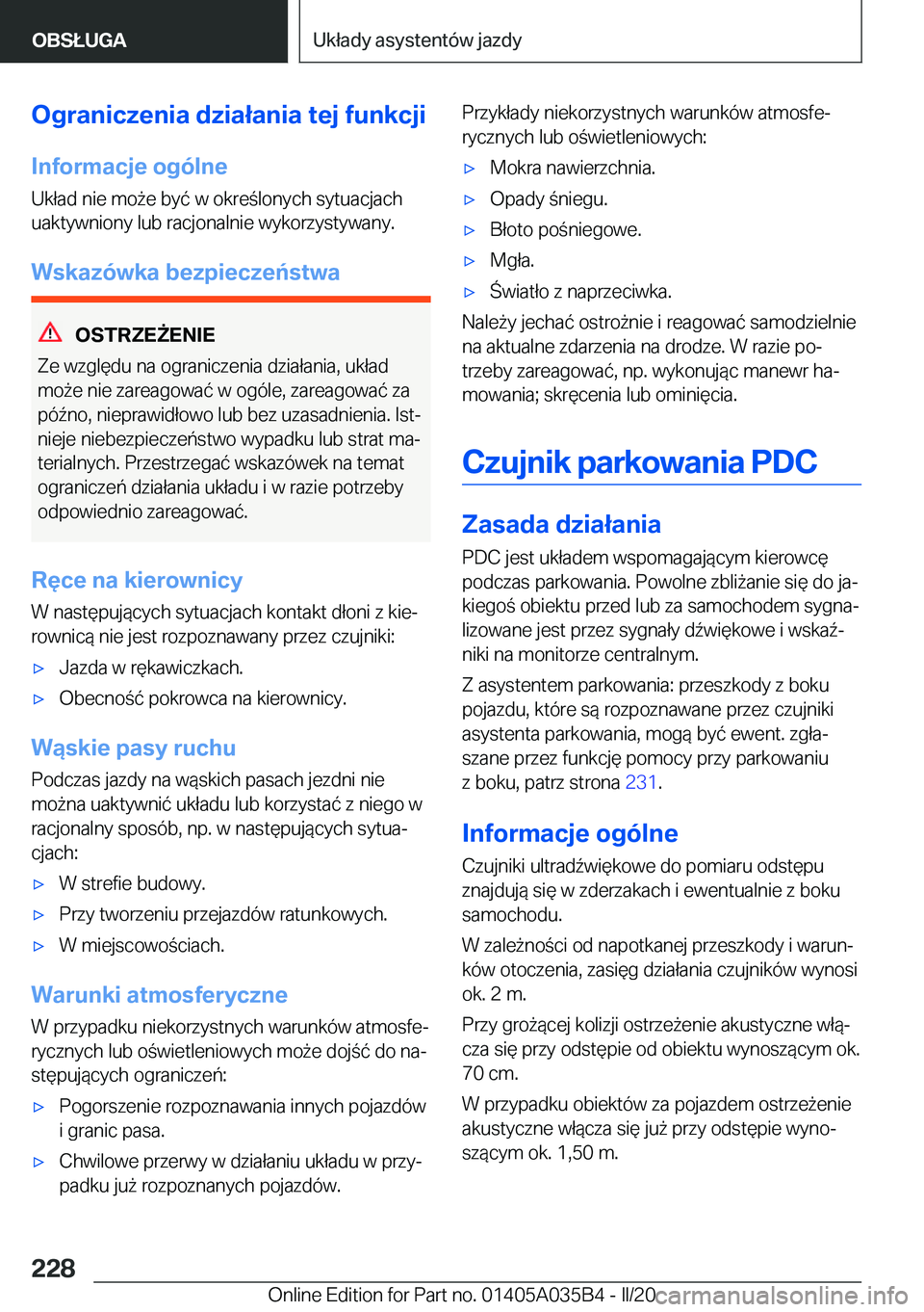 BMW X4 2020  Instrukcja obsługi (in Polish) �O�g�r�a�n�i�c�z�e�n�i�a��d�z�i�a�ł�a�n�i�a��t�e�j��f�u�n�k�c�j�i�I�n�f�o�r�m�a�c�j�e��o�g�