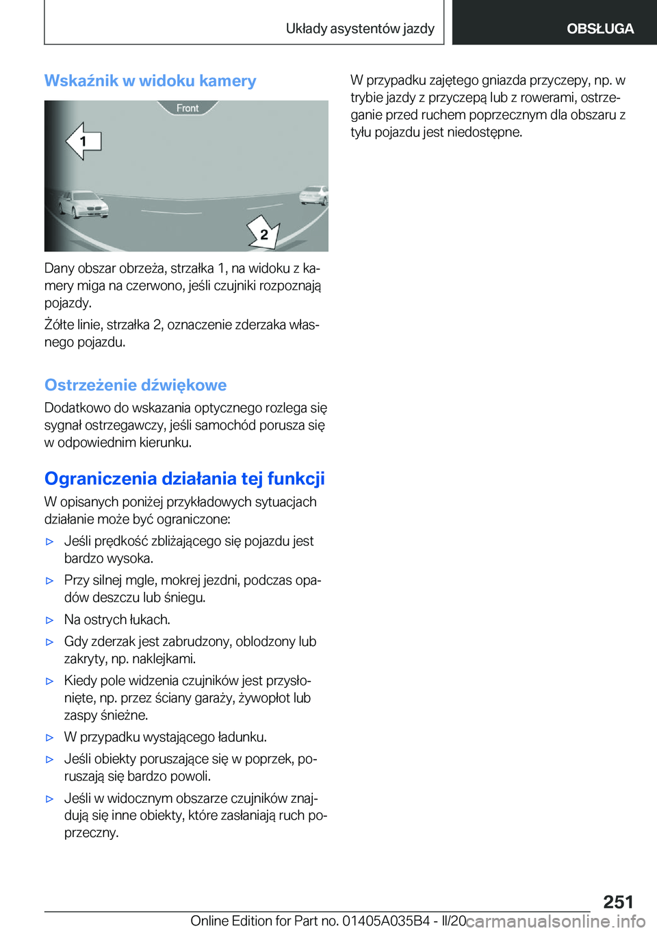 BMW X4 2020  Instrukcja obsługi (in Polish) �W�s�k�a7�n�i�k��w��w�i�d�o�k�u��k�a�m�e�r�y
�D�a�n�y��o�b�s�z�a�r��o�b�r�z�e9�a�,��s�t�r�z�a�ł�k�a��1�,��n�a��w�i�d�o�k�u��z��k�aj�m�e�r�y��m�i�g�a��n�a��c�z�e�r�w�o�n�o�,��j�e�l