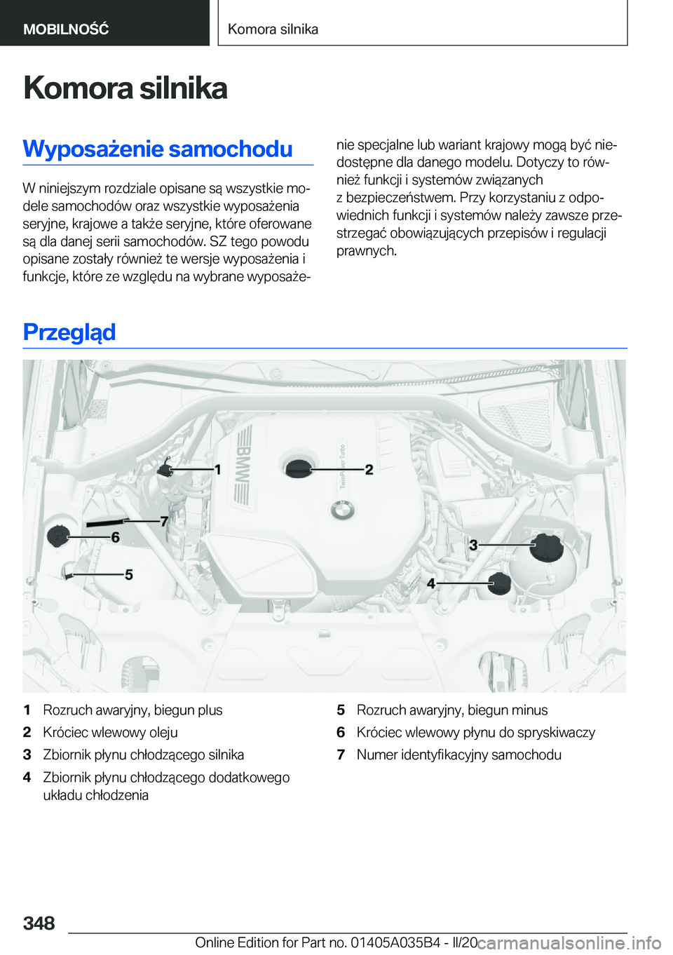 BMW X4 2020  Instrukcja obsługi (in Polish) �K�o�m�o�r�a��s�i�l�n�i�k�a�W�y�p�o�s�a9�e�n�i�e��s�a�m�o�c�h�o�d�u
�W��n�i�n�i�e�j�s�z�y�m��r�o�z�d�z�i�a�l�e��o�p�i�s�a�n�e��s�