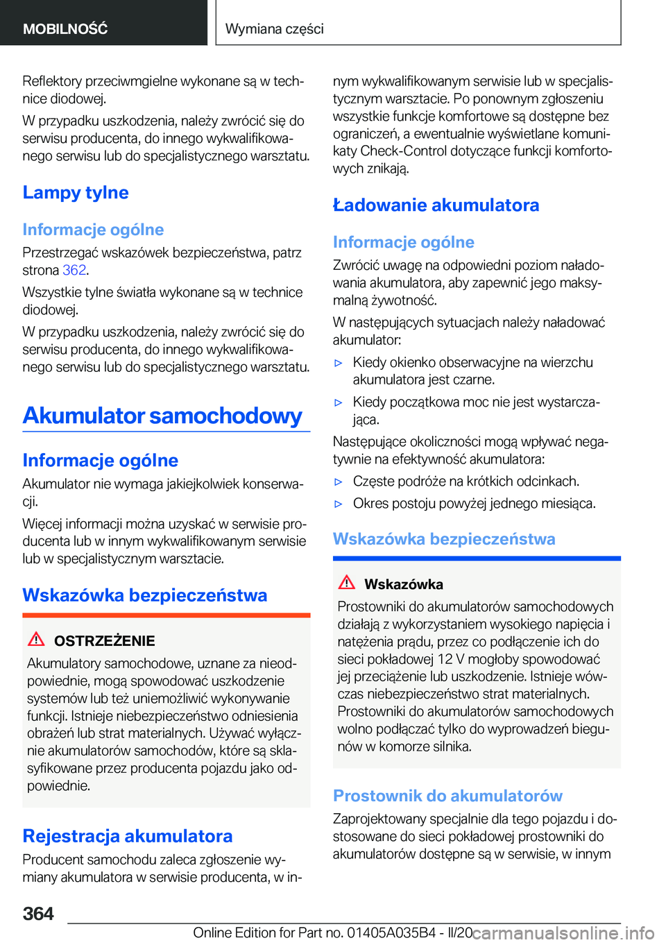 BMW X4 2020  Instrukcja obsługi (in Polish) �R�e�f�l�e�k�t�o�r�y��p�r�z�e�c�i�w�m�g�i�e�l�n�e��w�y�k�o�n�a�n�e��s�