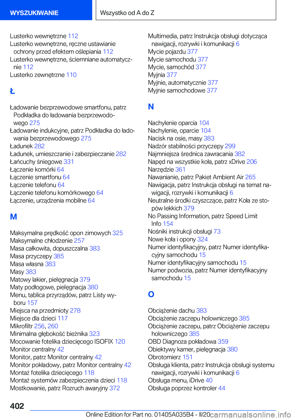 BMW X4 2020  Instrukcja obsługi (in Polish) �L�u�s�t�e�r�k�o��w�e�w�n�