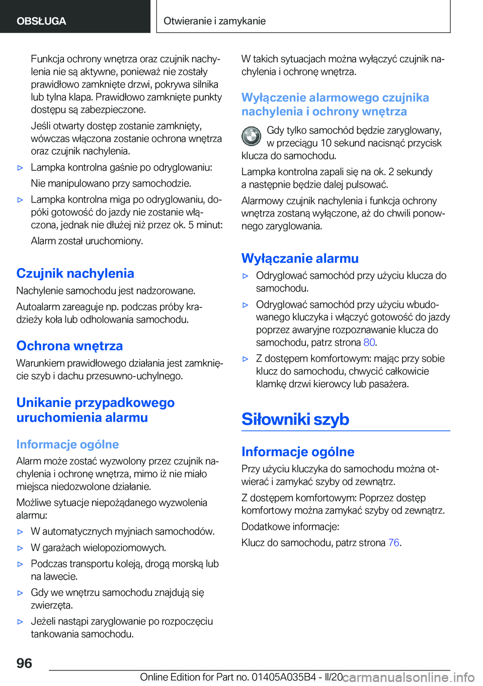BMW X4 2020  Instrukcja obsługi (in Polish) �F�u�n�k�c�j�a��o�c�h�r�o�n�y��w�n�