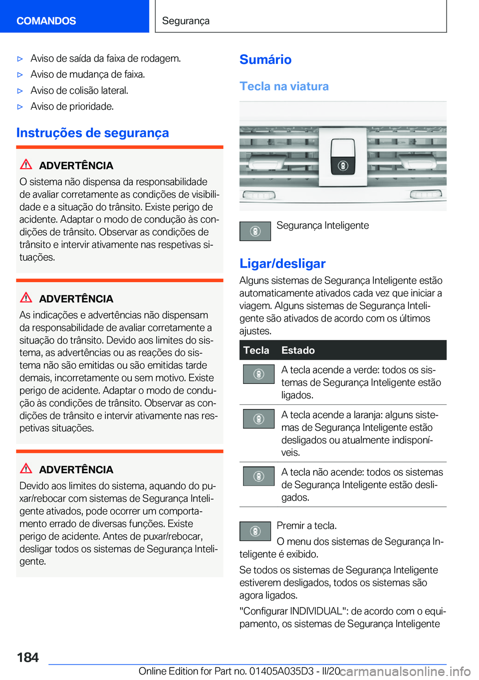 BMW X4 2020  Manual do condutor (in Portuguese) x�A�v�i�s�o��d�e��s�a�