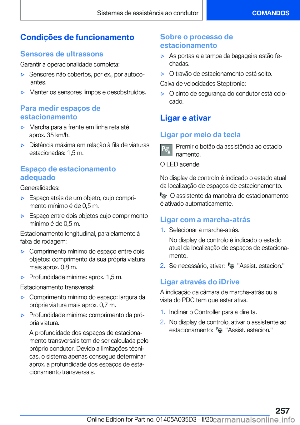 BMW X4 2020  Manual do condutor (in Portuguese) �C�o�n�d�i�