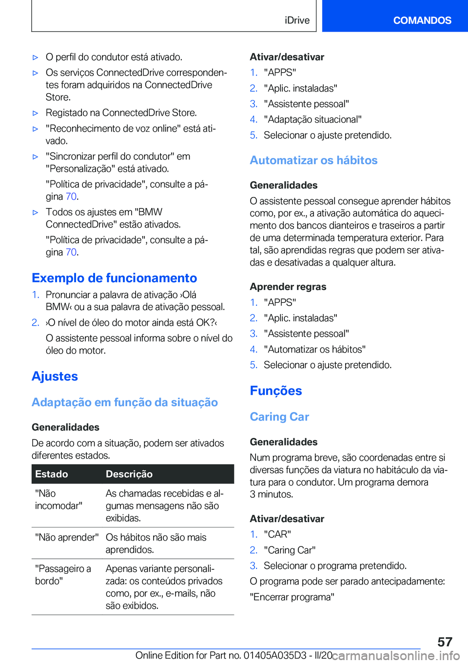 BMW X4 2020  Manual do condutor (in Portuguese) x�O��p�e�r�f�i�l��d�o��c�o�n�d�u�t�o�r��e�s�t�á��a�t�i�v�a�d�o�.x�O�s��s�e�r�v�i�