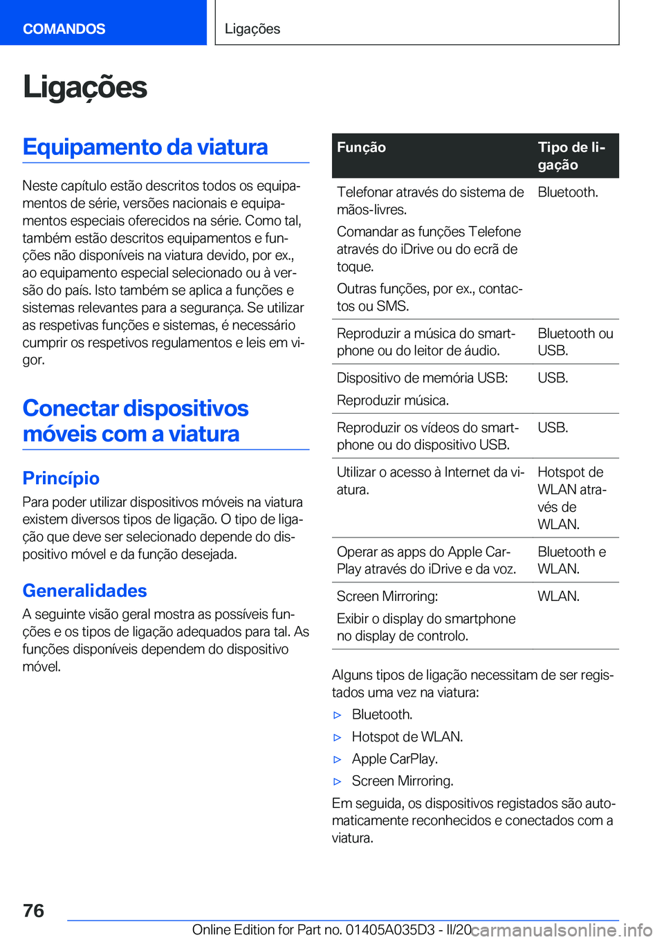 BMW X4 2020  Manual do condutor (in Portuguese) �L�i�g�a�