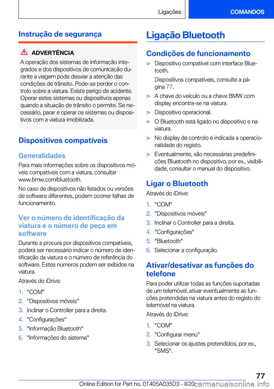 BMW X4 2020  Manual do condutor (in Portuguese) �I�n�s�t�r�u�