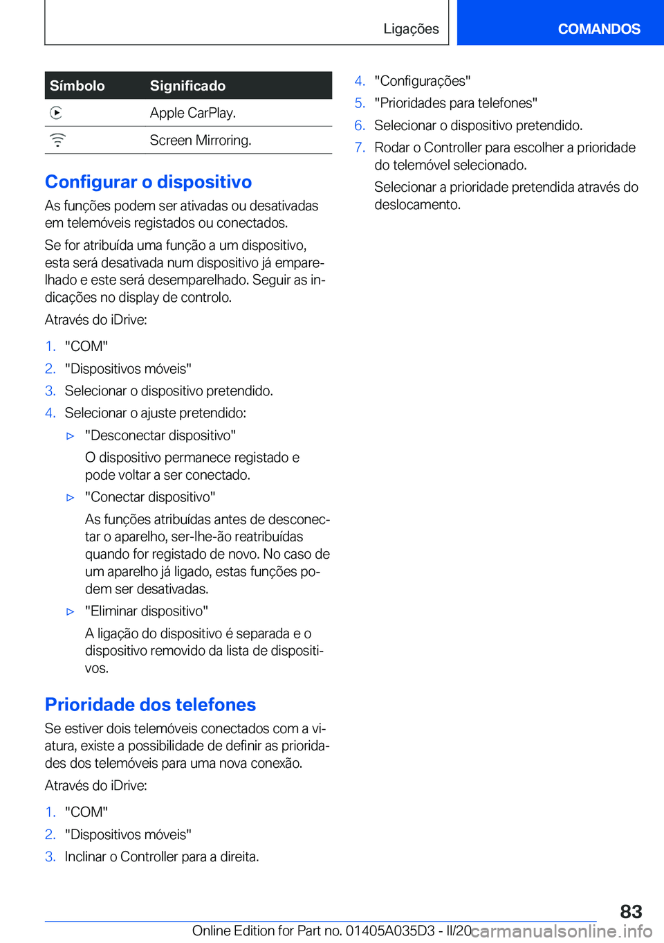 BMW X4 2020  Manual do condutor (in Portuguese) �S�