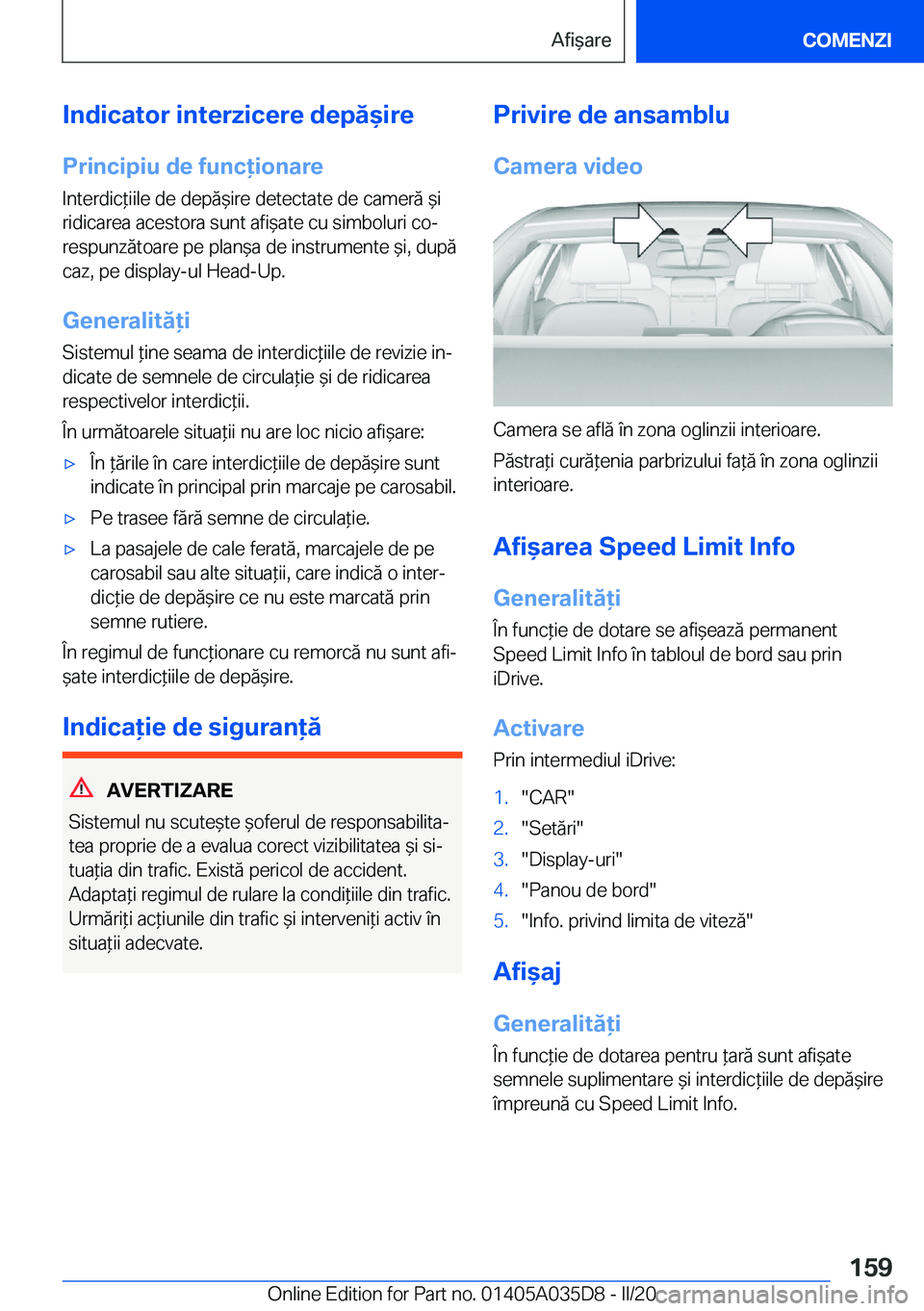 BMW X4 2020  Ghiduri De Utilizare (in Romanian) �I�n�d�i�c�a�t�o�r��i�n�t�e�r�z�i�c�e�r�e��d�e�p�