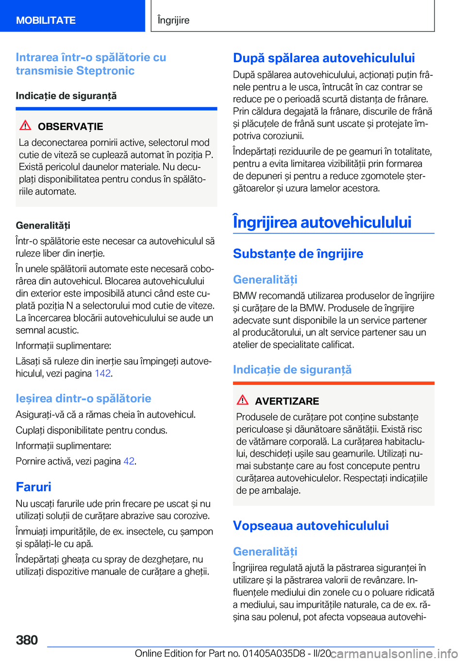 BMW X4 2020  Ghiduri De Utilizare (in Romanian) �I�n�t�r�a�r�e�a��