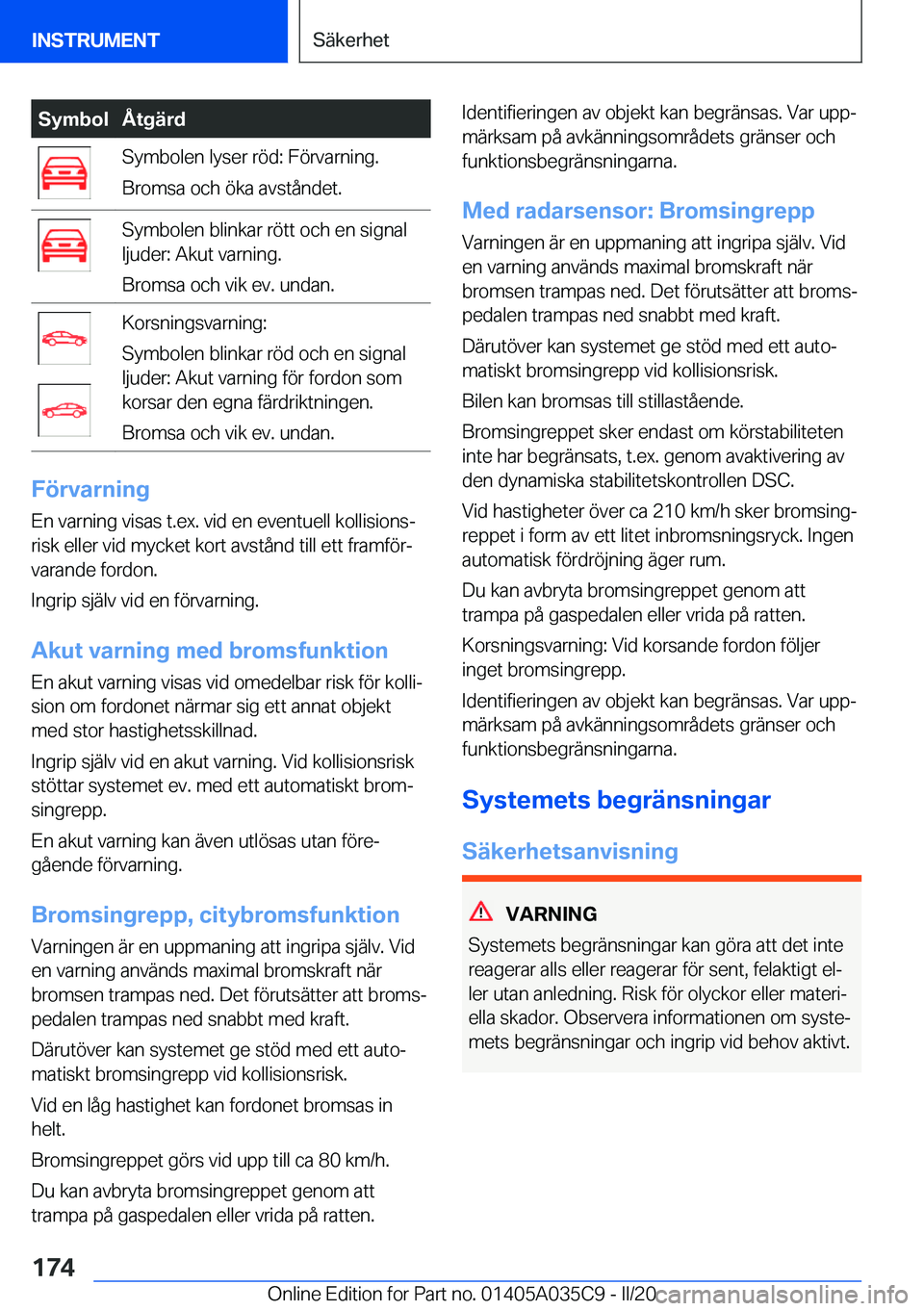 BMW X4 2020  InstruktionsbÖcker (in Swedish) �S�y�m�b�o�l�Å�t�g�ä�r�d�S�y�m�b�o�l�e�n��l�y�s�e�r��r�