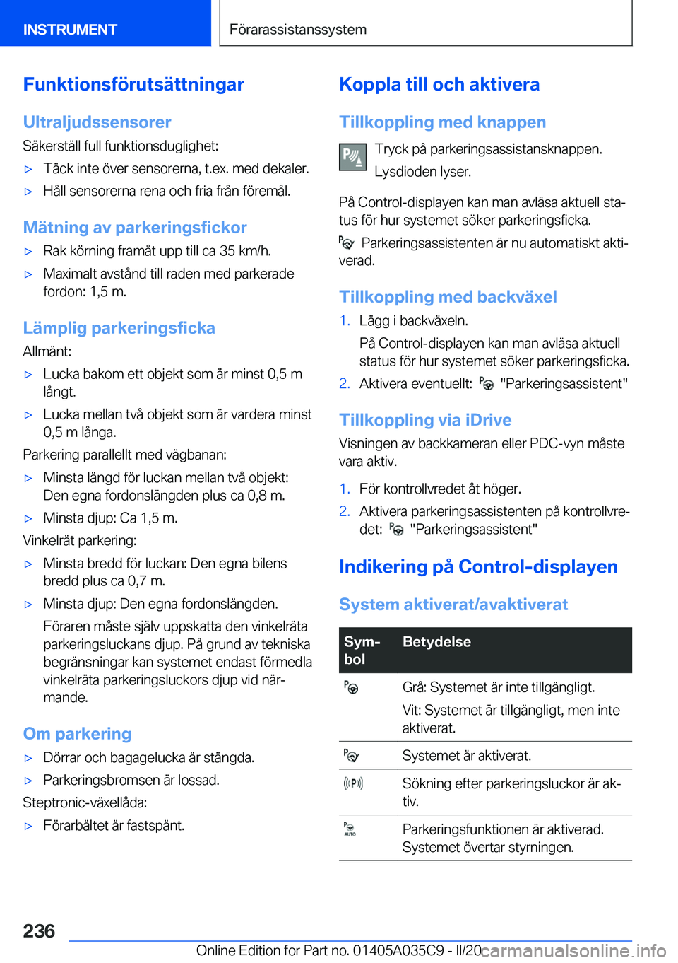 BMW X4 2020  InstruktionsbÖcker (in Swedish) �F�u�n�k�t�i�o�n�s�f�