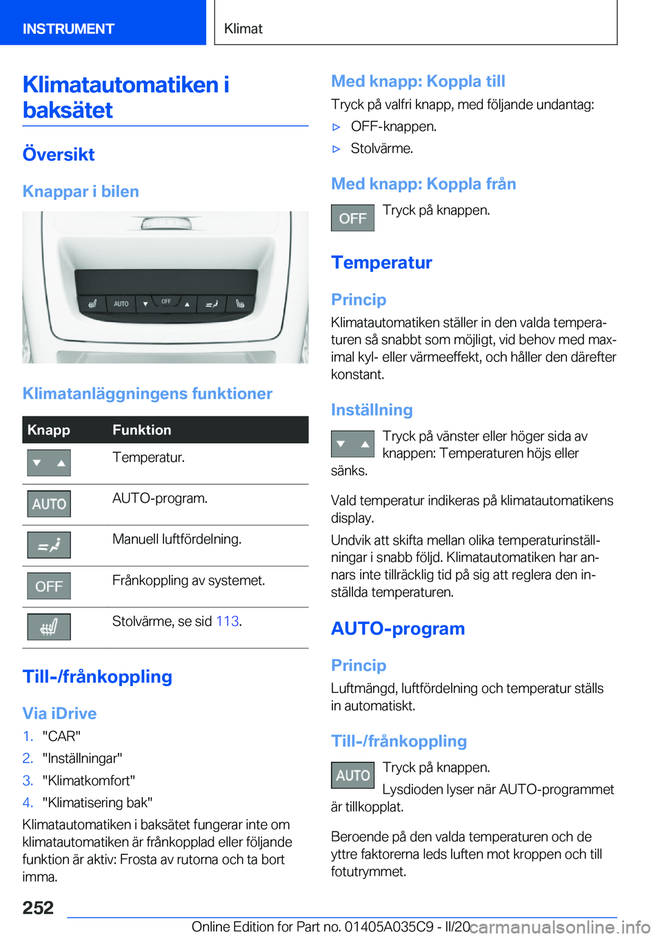 BMW X4 2020  InstruktionsbÖcker (in Swedish) �K�l�i�m�a�t�a�u�t�o�m�a�t�i�k�e�n��i�b�a�k�s�ä�t�e�t
�