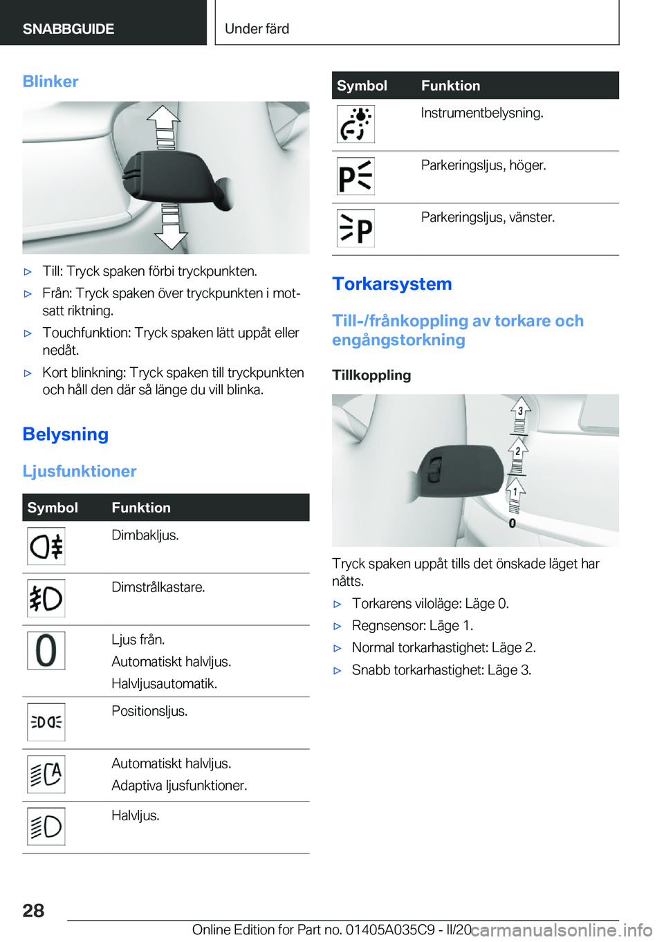 BMW X4 2020  InstruktionsbÖcker (in Swedish) �B�l�i�n�k�e�r'x�T�i�l�l�:��T�r�y�c�k��s�p�a�k�e�n��f�