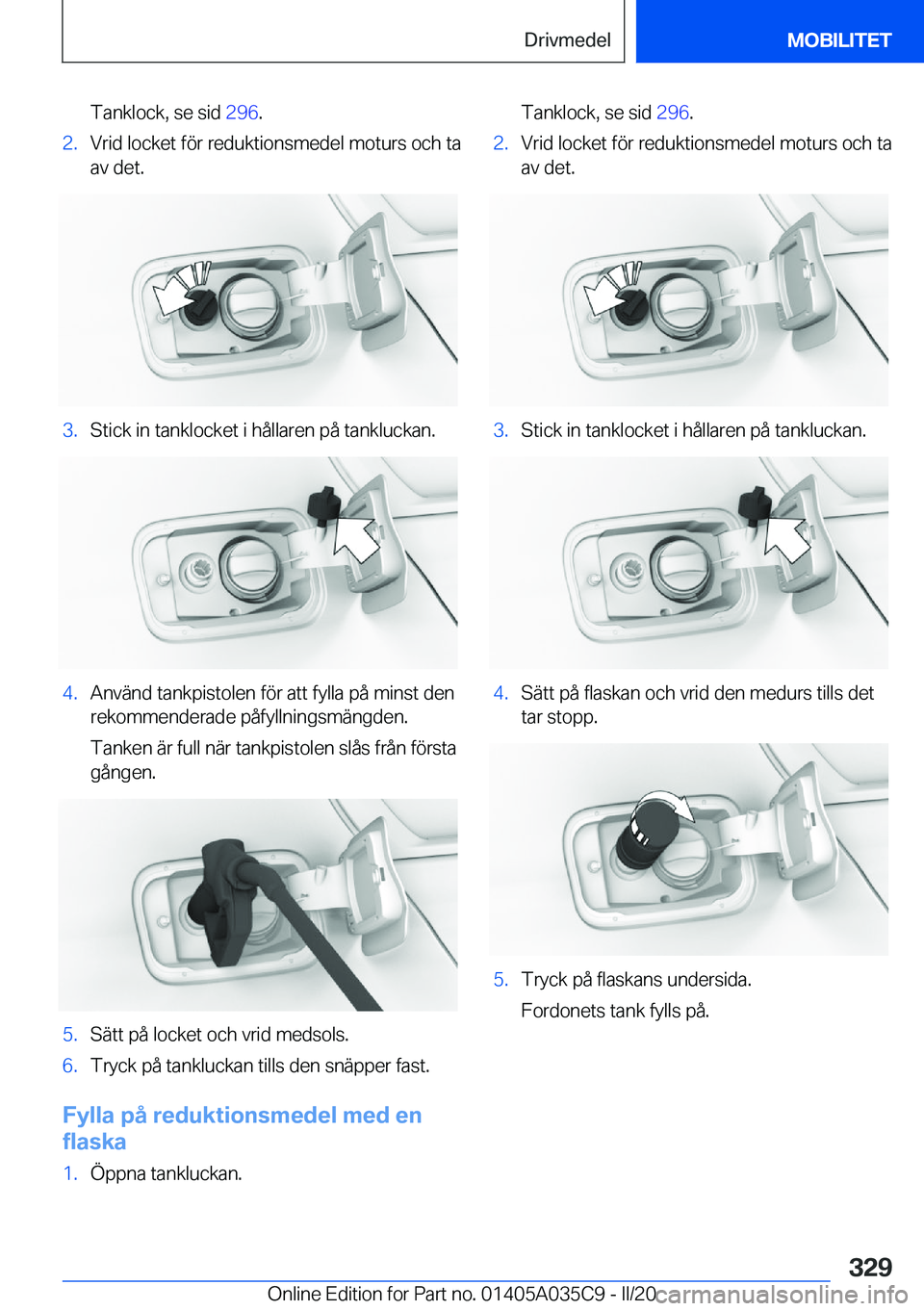 BMW X4 2020  InstruktionsbÖcker (in Swedish) �T�a�n�k�l�o�c�k�,��s�e��s�i�d��2�9�6�.�2�.�V�r�i�d��l�o�c�k�e�t��f�