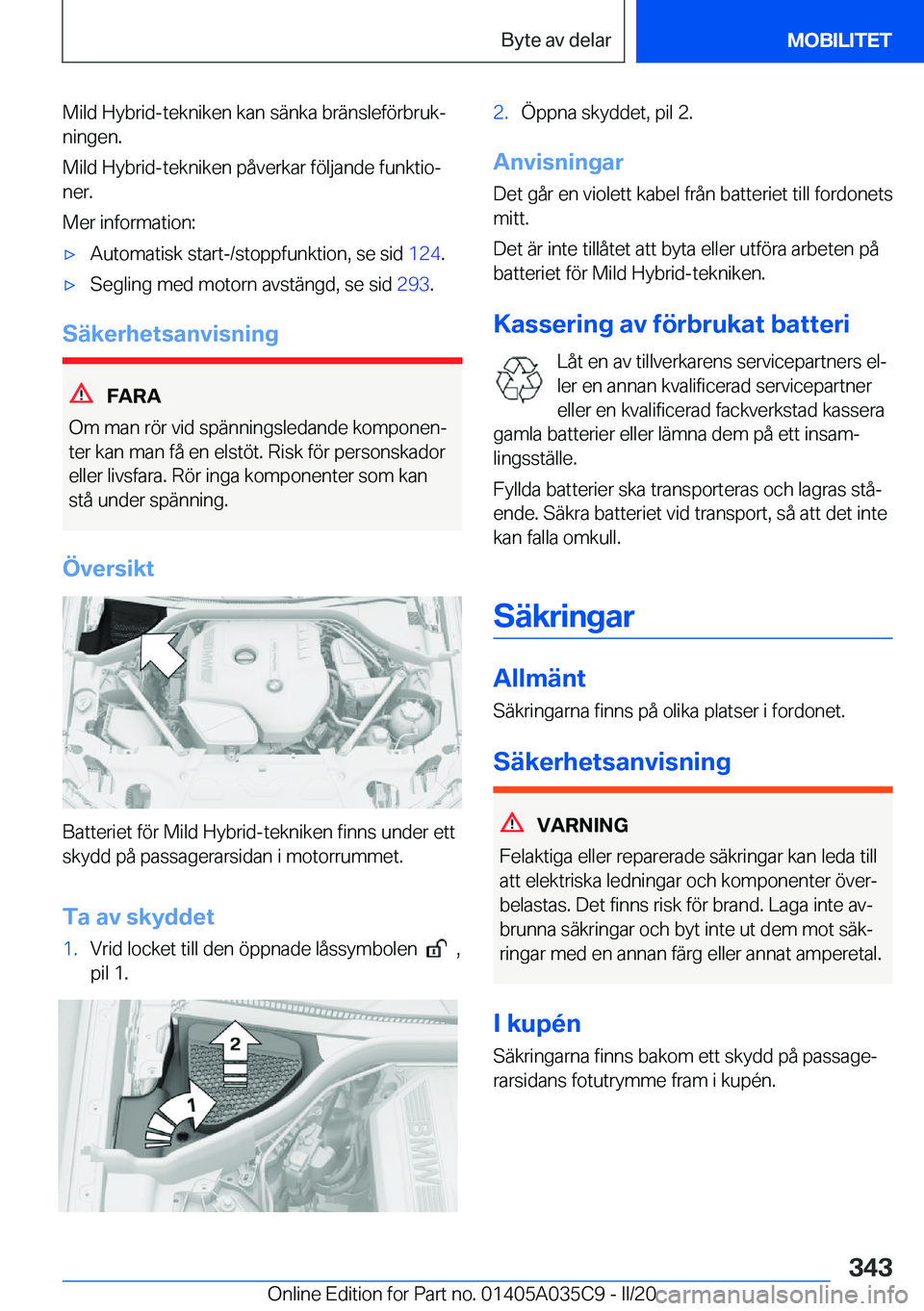 BMW X4 2020  InstruktionsbÖcker (in Swedish) �M�i�l�d��H�y�b�r�i�d�-�t�e�k�n�i�k�e�n��k�a�n��s�ä�n�k�a��b�r�ä�n�s�l�e�f�
