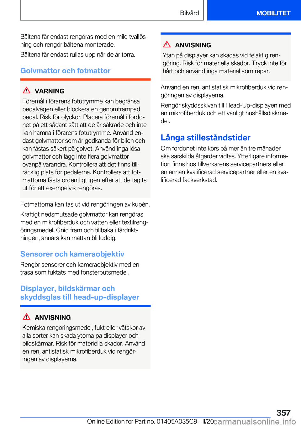 BMW X4 2020  InstruktionsbÖcker (in Swedish) �B�ä�l�t�e�n�a��f�å�r��e�n�d�a�s�t��r�e�n�g�