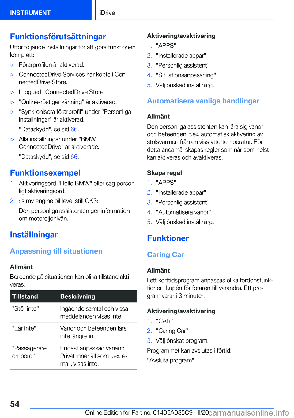 BMW X4 2020  InstruktionsbÖcker (in Swedish) �F�u�n�k�t�i�o�n�s�f�