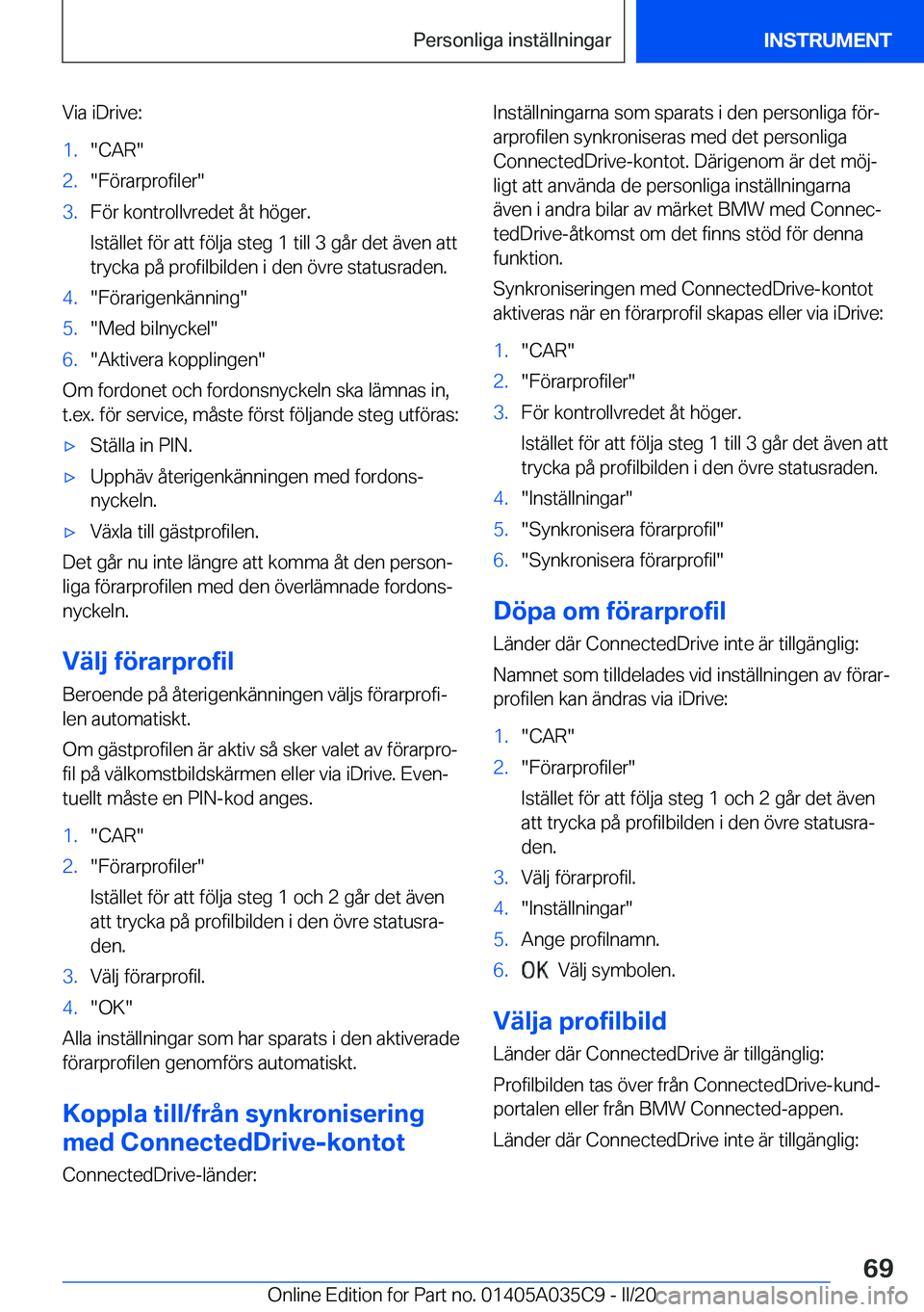 BMW X4 2020  InstruktionsbÖcker (in Swedish) �V�i�a��i�D�r�i�v�e�:�1�.��C�A�R��2�.��F�