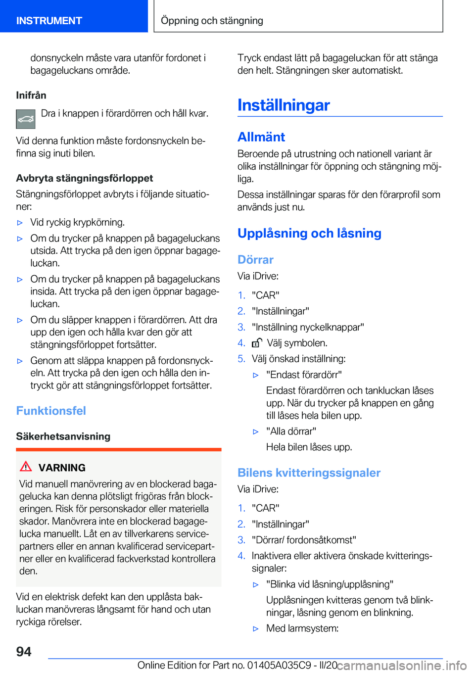 BMW X4 2020  InstruktionsbÖcker (in Swedish) �d�o�n�s�n�y�c�k�e�l�n��m�å�s�t�e��v�a�r�a��u�t�a�n�f�
