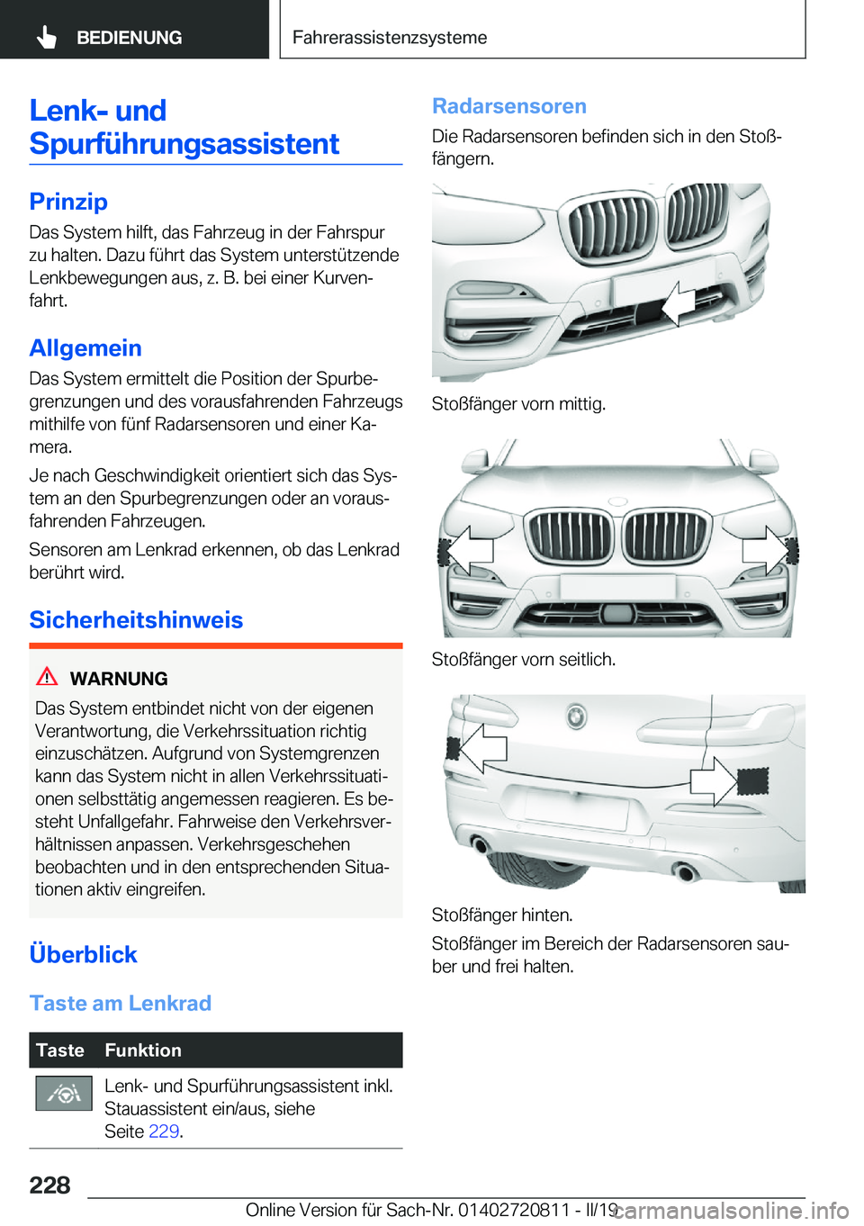 BMW X4 2019  Betriebsanleitungen (in German) �L�e�n�k�-��u�n�d
�S�p�u�r�f�