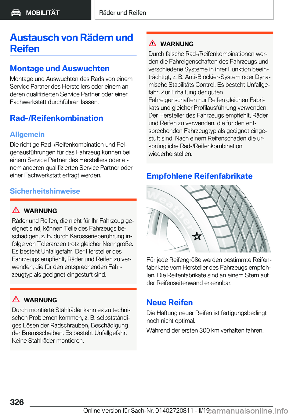 BMW X4 2019  Betriebsanleitungen (in German) �A�u�s�t�a�u�s�c�h��v�o�n��R�