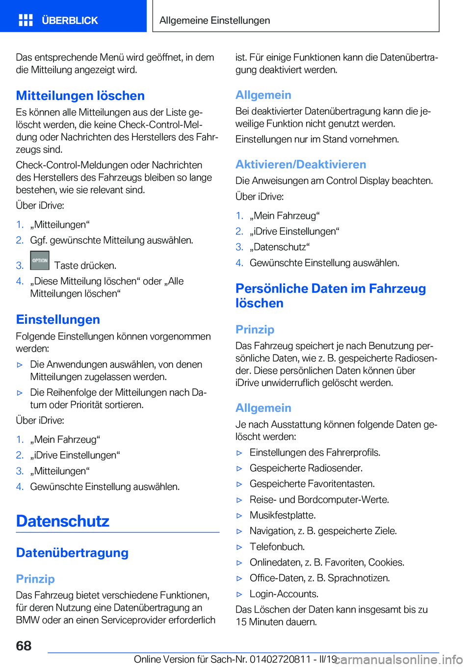 BMW X4 2019  Betriebsanleitungen (in German) �D�a�s��e�n�t�s�p�r�e�c�h�e�n�d�e��M�e�n�