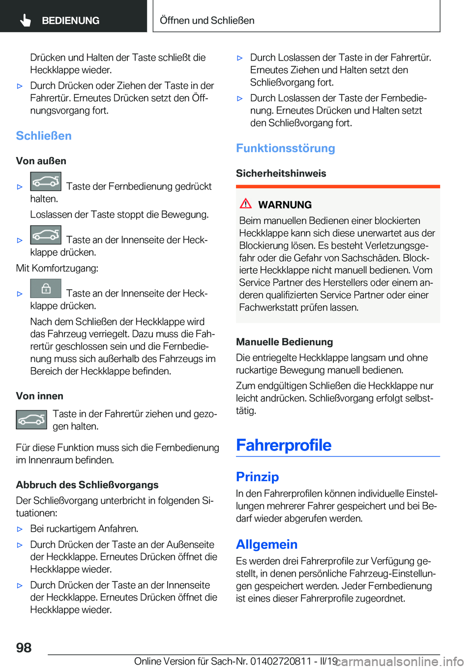 BMW X4 2019  Betriebsanleitungen (in German) �D�r�