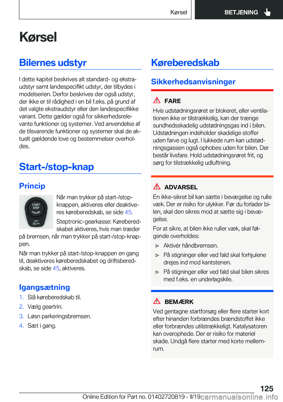 BMW X4 2019  InstruktionsbØger (in Danish) �K�