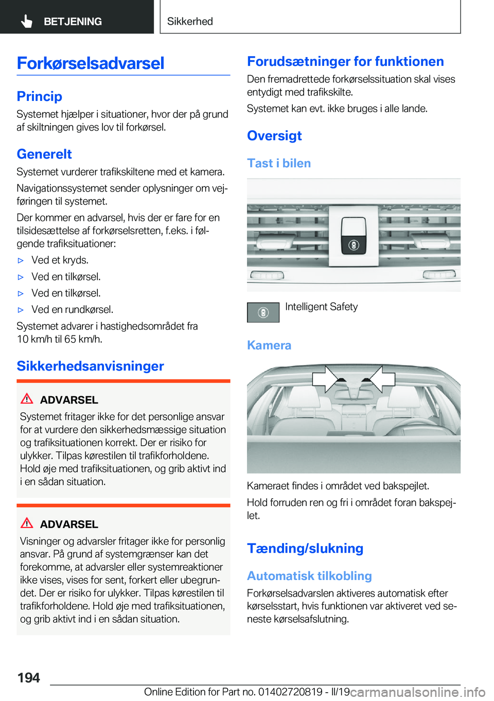 BMW X4 2019  InstruktionsbØger (in Danish) �F�o�r�k�