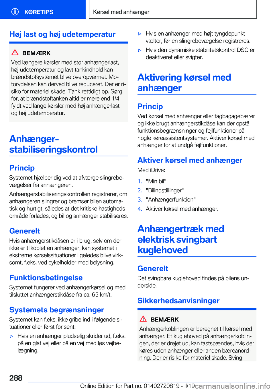 BMW X4 2019  InstruktionsbØger (in Danish) �H�