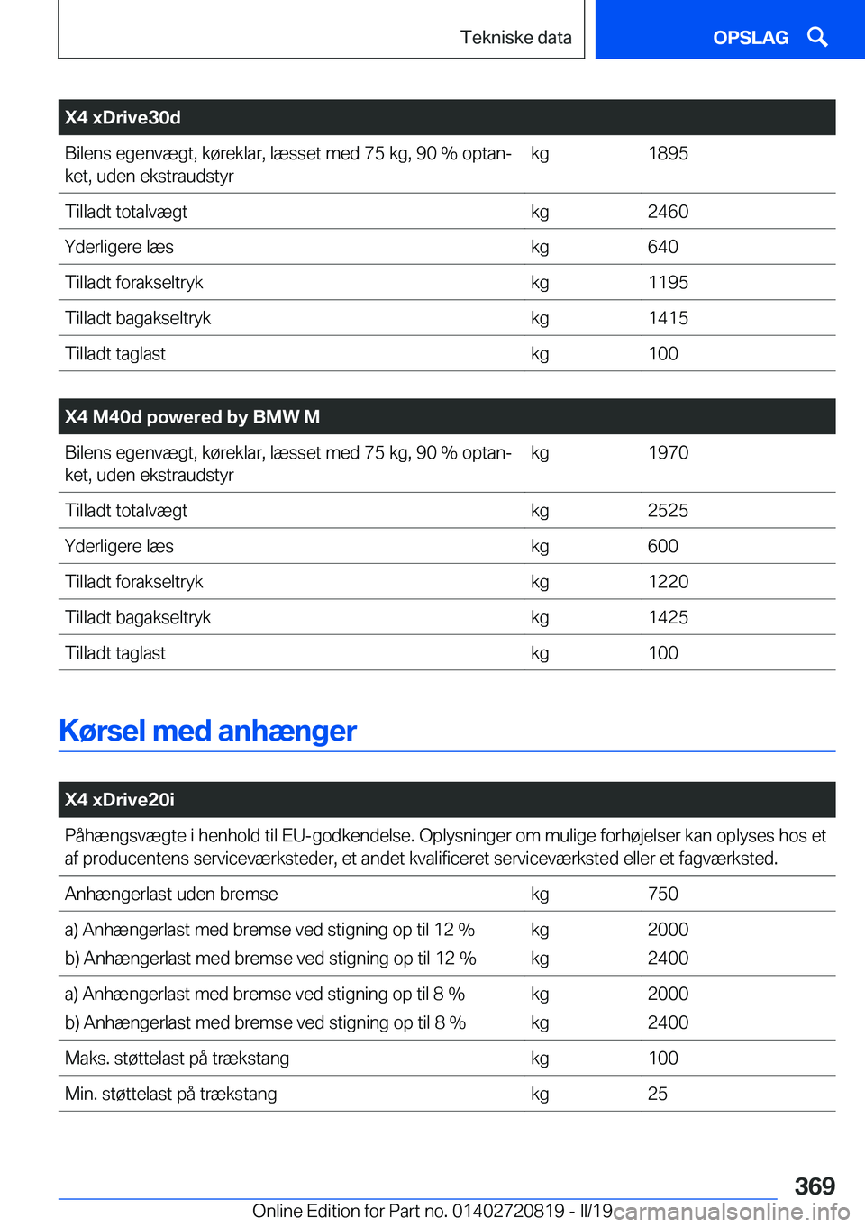 BMW X4 2019  InstruktionsbØger (in Danish) �X�4��x�D�r�i�v�e�3�0�d�B�i�l�e�n�s��e�g�e�n�v�æ�g�t�,��k�