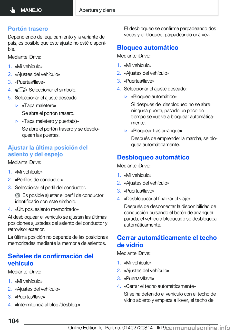 BMW X4 2019  Manuales de Empleo (in Spanish) �P�o�r�t�