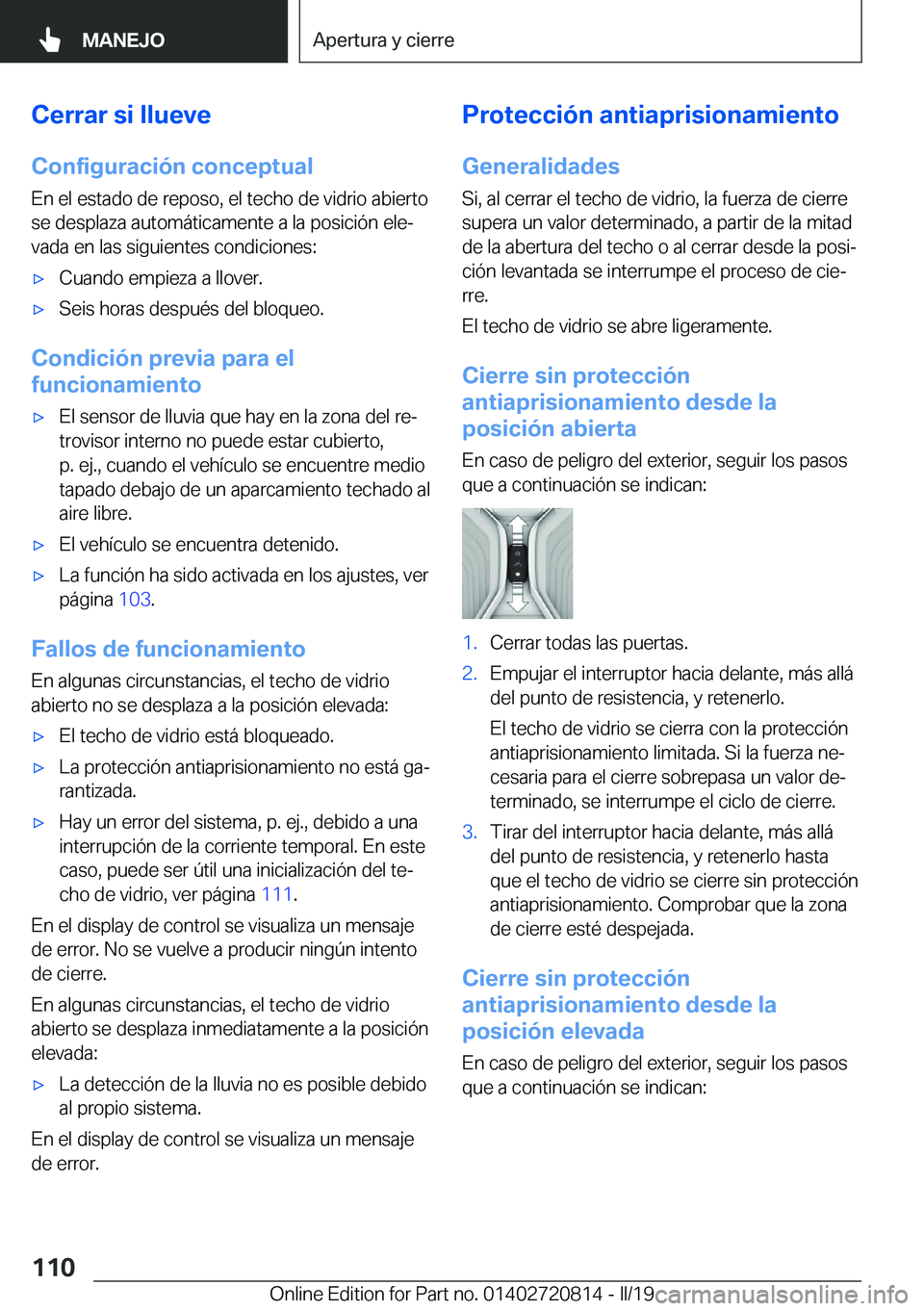 BMW X4 2019  Manuales de Empleo (in Spanish) �C�e�r�r�a�r��s�i��l�l�u�e�v�e�C�o�n�f�i�g�u�r�a�c�i�