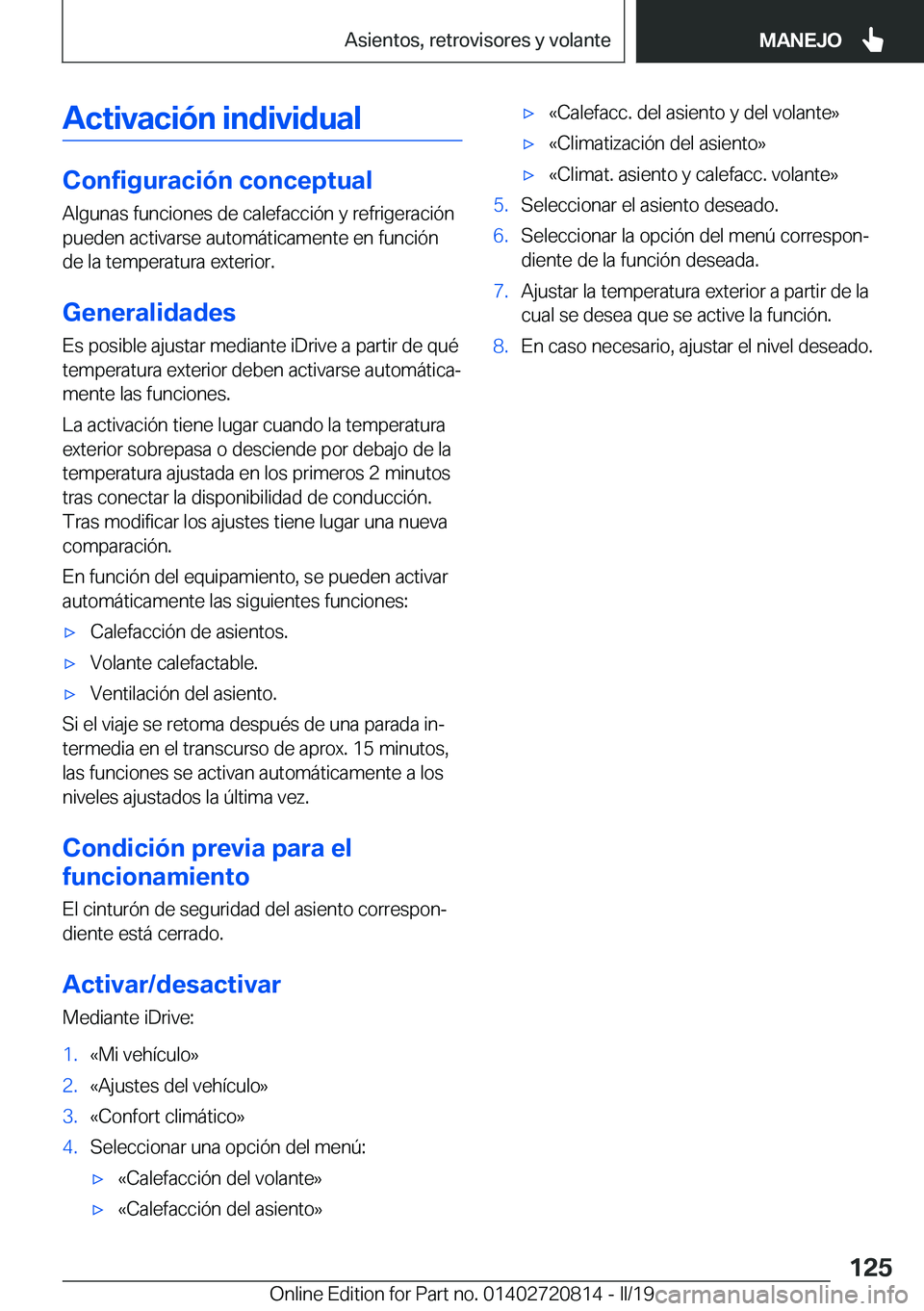 BMW X4 2019  Manuales de Empleo (in Spanish) �A�c�t�i�v�a�c�i�