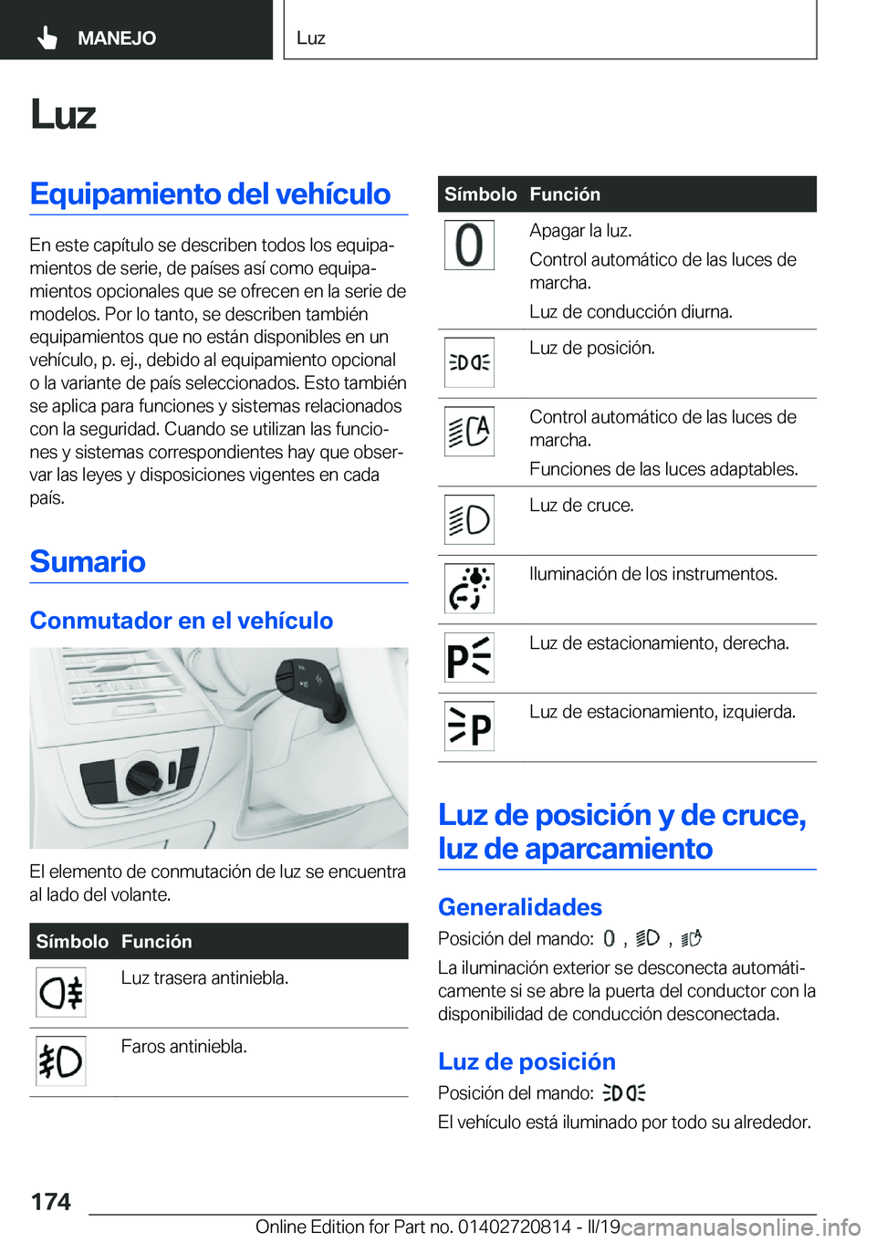 BMW X4 2019  Manuales de Empleo (in Spanish) �L�u�z�E�q�u�i�p�a�m�i�e�n�t�o��d�e�l��v�e�h�